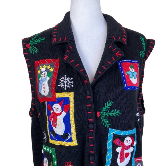 Designers Originals Sz XL Vtg 90s Holiday Sweater Vest Snowmans Boho Multicolor - Picture 2 of 16